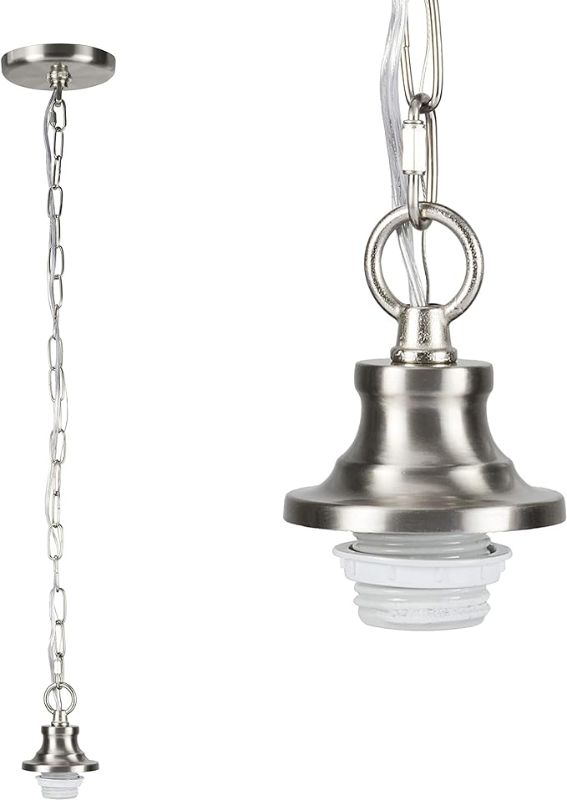 Photo 1 of Aspen Creative 21052-21, Indoor Pendant Light Kit, 6' SPT-1 Silver Wire / 5' Steel Chain. Socket Cup:3-1/8" W x 1-5/8" H Suitable:11-1/2"D. to 16" D. Pendant Shade. Satin Nickel.1 Pack