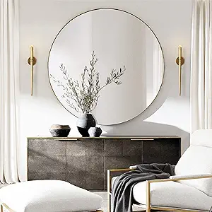 Photo 1 of TEHOME 36 inch Brushed Nickel Round Mirror Circle Wall Mirror Circular Round Mirror for Bathroom Vanity, Entryway, Dresser or Mantel