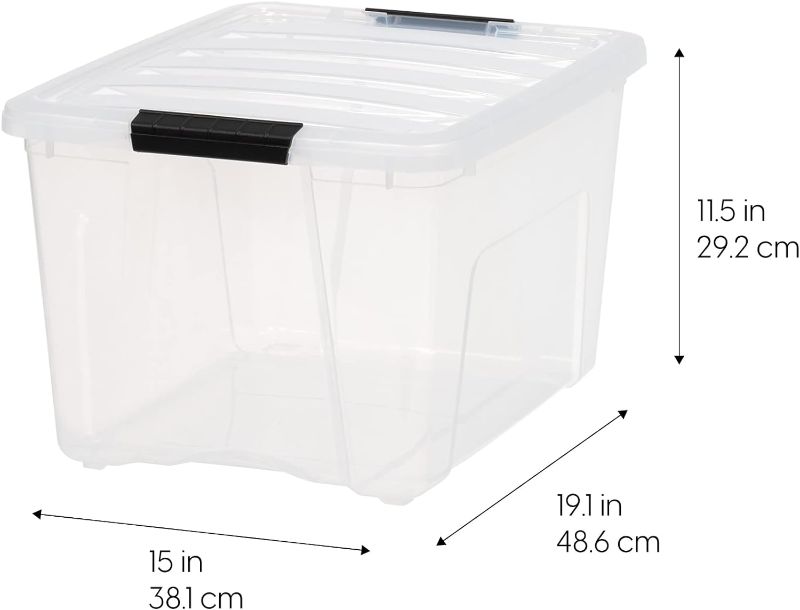 Photo 1 of IRIS USA 40 Qt Stackable Plastic Storage Bins with Lids BPA-Free, Made in USA - See-Through Organizing Solution, Latches, Durable Nestable Containers, Secure Pull Handle - Clear
