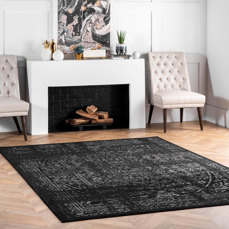 Photo 1 of nuLOOM Arlena Vintage Traditional Area Rug - 4x6 Area Rug Modern/Contemporary Black/Grey Rugs for Living Room Bedroom Dining Room Kitchen
