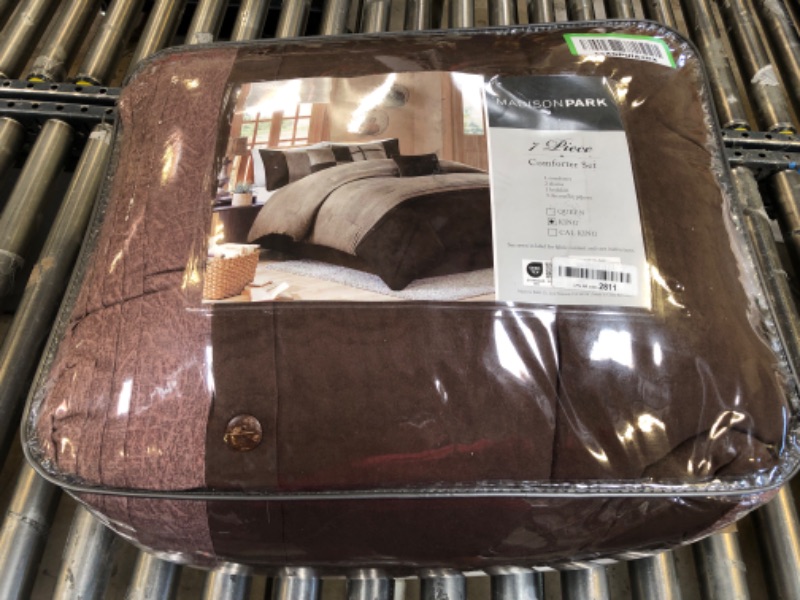 Photo 2 of Madison Park Boone Cozy Comforter Set, Faux Suede, Deluxe Hotel Styling All Season Down Alternative Bedding Matching Shams, Decorative Pillow, King (104 in x 92 in), Rustic Brown 7 Piece Brown 7pcs King (104 in x 92 in)