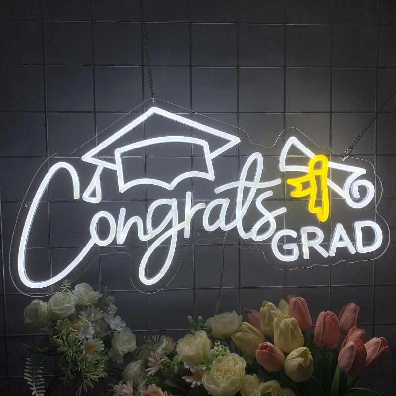 Photo 1 of Congrats Grad Neon Sign Congrats Neon Lights Signs for Backdrop Graduation Party Wall Decor Dimmable Congratulations Neon Sign Celebration Grad Neon Wall Sign Gifts
