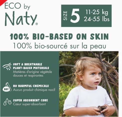 Photo 1 of Eco by Naty Eco-Friendly Baby Diapers - 100% Plant-Based Materials on Skin, Soft, for Sensitive Skin & Super Absorbent (Size 5, 22Count)
