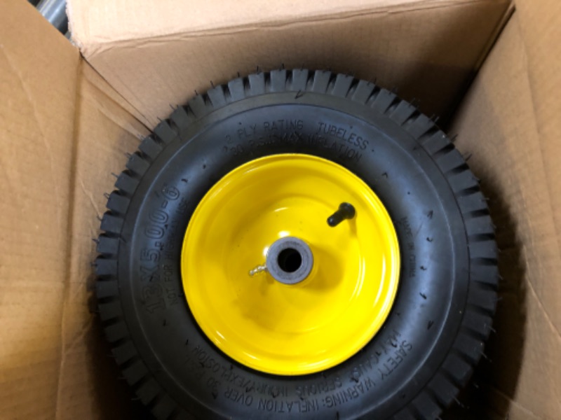 Photo 2 of 13x5.00-6 Tire and Wheel Assembly (2-Pack), Tubeless Lawn Mower Tire with Rim, with 3/4” Bushings and 3” Centered Hub Length
