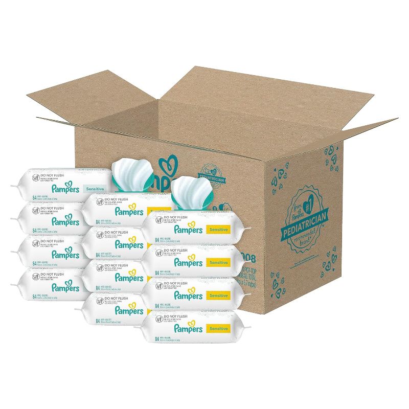 Photo 1 of Pampers Sensitive Baby Wipes, Water Based, Hypoallergenic and Unscented Size: 84 Count (Pack of 12)

