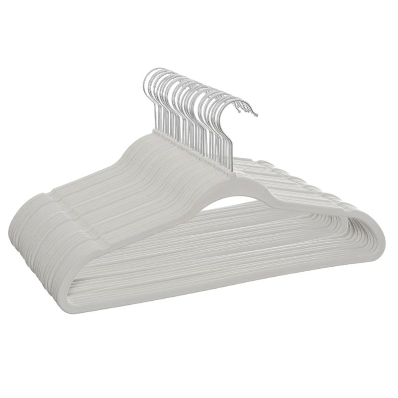 Photo 1 of  Premium Velvet Hangers, Non-Slip Thin Flocked Felt Hangers, Sturdy Clothes Hangers Heavy Duty Coat Hangers & Suit Hangers, Durable Suit Hangers for Closet Space Saving (15Pack, White) White/ Silver