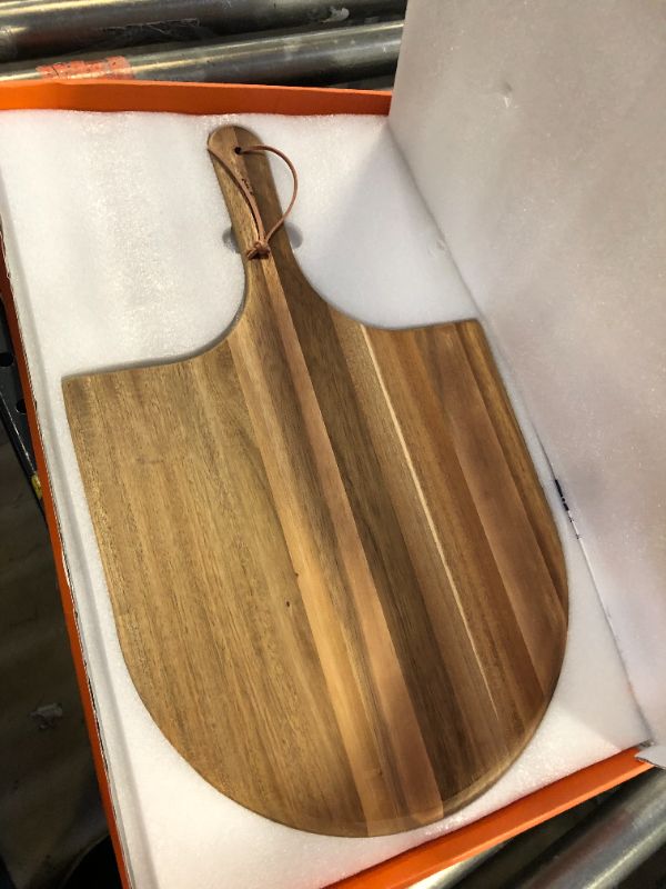 Photo 2 of 14" Wooden Pizza Peel by KitchenStar - Premium Acacia Wood Paddle Spatula for Oven, Medium - Food Oil Processed Serving Board w Hanging Loop - Pizza Oven Accessories