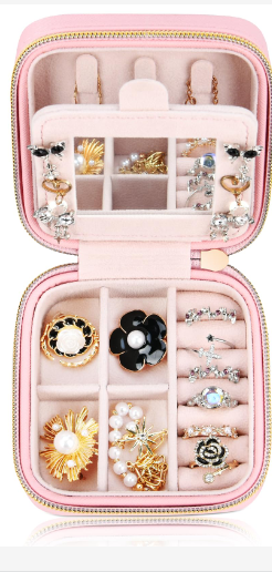 Photo 1 of Initial Travel Jewelry Box Case Organizer, Teen Girls Gifts, Small Personalized Preppy Birthday Valentine's Day Gift for Girls Women Wife, Ring Necklace Earring Organizer Box, Pink S