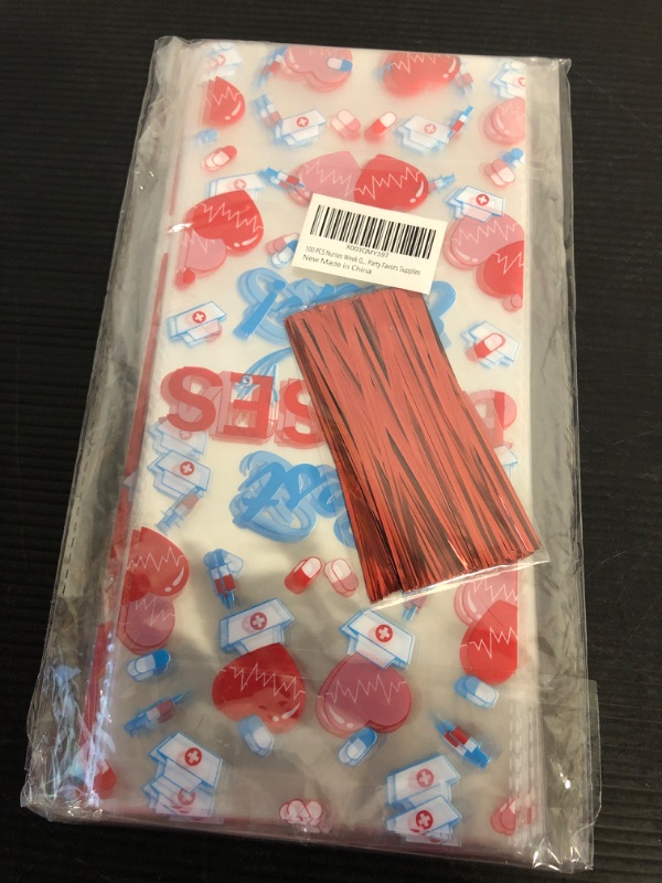 Photo 2 of 100 PCS Nurses Week Gifts, Thank You Nurses Cellophane Bags, Happy Nurse Week Gift Bags, Plastic Candy Bags Clear Red Goodie Treat Bags for Nurse Appreciation Graduation Party Favors Supplies Red & Clear