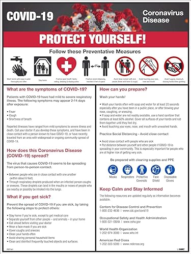 Photo 1 of NMC PST141C"Protect Yourself!" Illness Prevention Poster, Vinyl, 18" x 12" English 18" x 12" Unrippable Vinyl