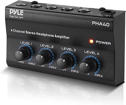 Photo 1 of Pyle 4-Channel Portable Stereo Headphone Amplifier - Professional Multi-Channel Mini Earphone Splitter Amp w/4 ¼” Balanced TRS Headphones Output Jack and 1/4' TRS Audio Input For Sound Mixer - PHA40