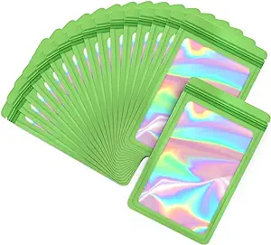 Photo 1 of 100-pack 6×6 inch mylar bags with clear window holographic resealable sealable packaging zip bag for small bussiness jewelry candy sample food packing supplies  6×6 inch 