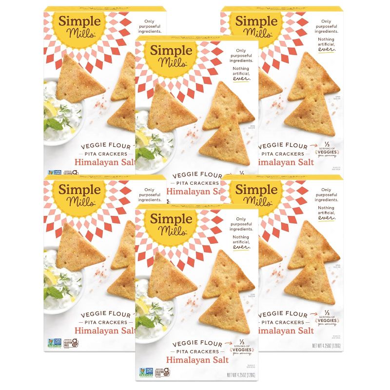 Photo 1 of Simple Mills Veggie Pita Crackers, Himalayan Salt - Gluten Free, Vegan, Healthy Snacks, Paleo Friendly, 4.25 Ounce (Pack of 6). June 6 2024
