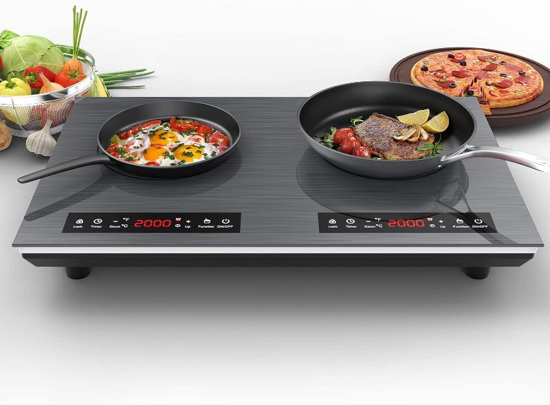 Photo 1 of VBGK Double Induction Cooktop, 24 inch 4000W Electric cooktop with hot plate, induction stove top with LED Touch Screen 9 Levels Settings with Child Safety Lock & Timer 110V Induction cooktop 2 burner

