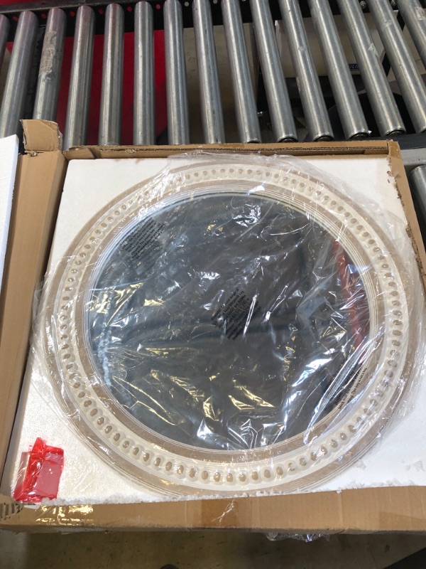 Photo 1 of Round Wood Mirror Decorative Mirrors for Wall Decor, Rustic Farmhouse Circle Mirror with White Wash Beads Distressed Hanging Mirror for Bedroom, Bathroom, Living Room or Entryway (24 Inches)