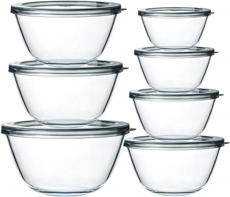 Photo 1 of M MCIRCO Glass Salad Bowls with Lids-14-Piece Set, Salad Bowls with Lids, Space Saving Nesting Bowls - for Meal Prep, Food Storage, Serving Bowls -Glass bowl For Cooking, Baking
