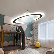 Photo 1 of LightInTheBox LED Modern Pendant Light, Planet Ring Ceiling Light Fixture Creative Hanging Lamp Metal Painted Finishes for Kids Room Bedroom Dining Room Living Room (Blue)