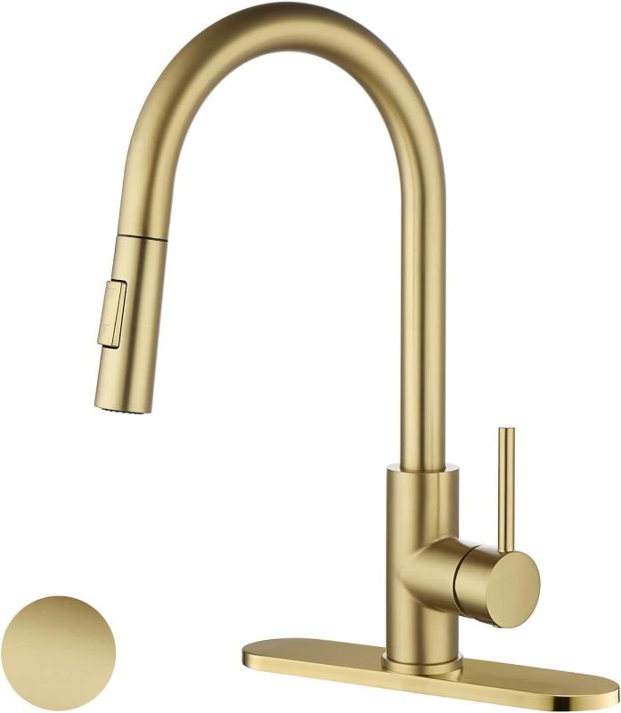 Photo 1 of Havin Gold Kitchen Faucet with Pull Down Sprayer, High Arc Stainless Steel Material, with cUPC Ceramic Cartridge,with 10" Deck Plate,Fit for 1 or 3 Holes Kitchen Sink or Laundry Sink,Brushed Gold
