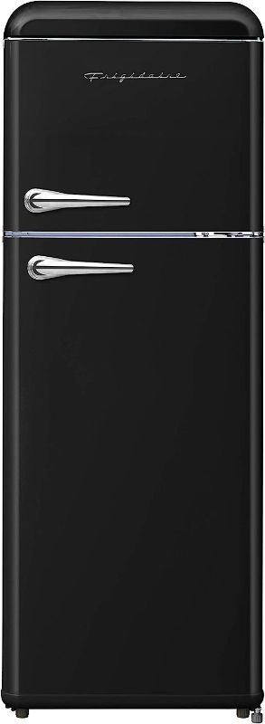 Photo 1 of FRIGIDAIRE EFR756-BLACK EFR756, 2 Door Apartment Size Retro Refrigerator with Top Freezer, Chrome Handles, 7.5 cu ft, Black
