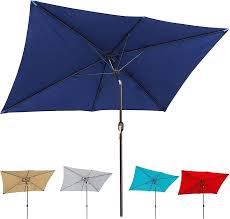 Photo 1 of Blissun 10' Rectangular Patio Umbrella Outdoor Market Table Umbrella with Push Button Tilt and Crank (Navy Blue)