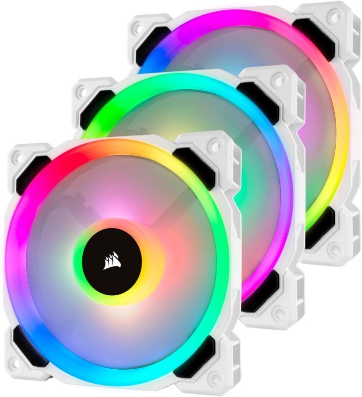 Photo 1 of Corsair LL Series, LL120 RGB, 120mm RGB LED Fan, Triple Pack with Lighting Node PRO- White, Lighting Node PRO Included, LL120 RGB White,CO-9050092-WW White Triple Pack w/ Lighting Node PRO