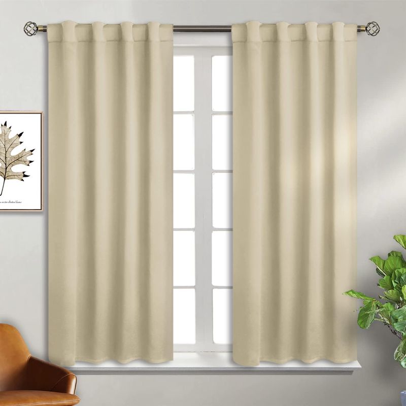 Photo 1 of BGment Rod Pocket and Back Tab Blackout Curtains for Bedroom - Thermal Insulated Room Darkening Curtains for Living Room, 2 Window Curtain Panels (38 x 54 Inch, Beige)
