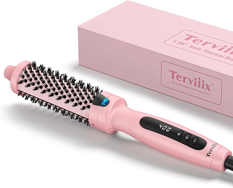 Photo 1 of Terviiix 1.25 Inch Hot Brush Curling Iron Brush Ceramic 1 1/4 Inch Double MCH Heated Thermal Brush Tourmaline Ionic Hair Curler, Digital Display 9 Temperatures Curling Wand Dual Voltage for Traveling
