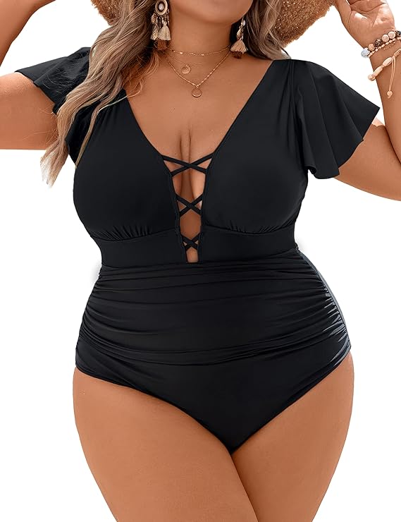 Photo 1 of Blooming Jelly Women's Plus Size One Piece Swimsuit Tummy Control Bathing Suit Vintage V Neck Swimwear
xxl