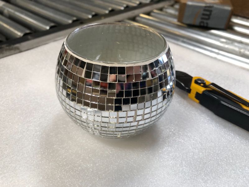 Photo 2 of Disco Ball Silver Votive Candle Holder,Glass Mirror Candle Holder Disco Ball Candle Holder Disco Ball Candle Vase Can Be Used for Dining Table,Party Disco Ball Decoration