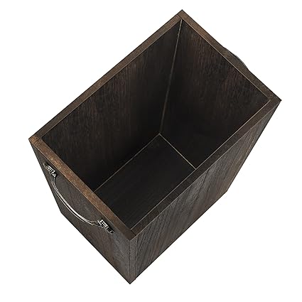 Photo 1 of Wood Trash Can, Rustic Farmhouse Style Wastebasket Small Square Garbage Bin with Metal Handle for Living Room Bedroom Bathroom Office (Brown)
