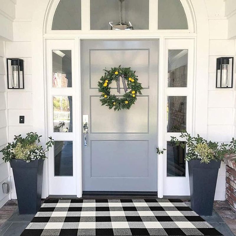 Photo 1 of MUBIN Cotton Buffalo Plaid Rug 27.5 x 43 Inches Black and White Check Rugs Hand-Woven Indoor or Outdoor Rugs for Layered Door Mats Washable Carpet for Front Porch, Kitchen, Farmhouse, Entryway
