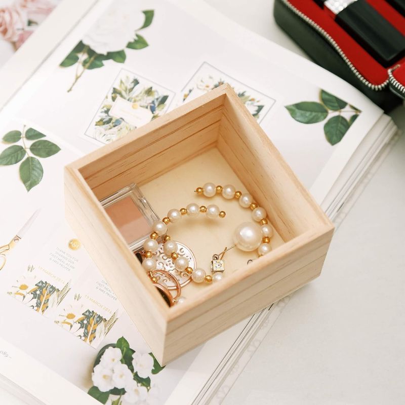 Photo 1 of 6" x 6" Unfinished Wooden Box Storage Organizer Small Wooden Boxs for Art Crafts Collectibles Home Venue Decor
