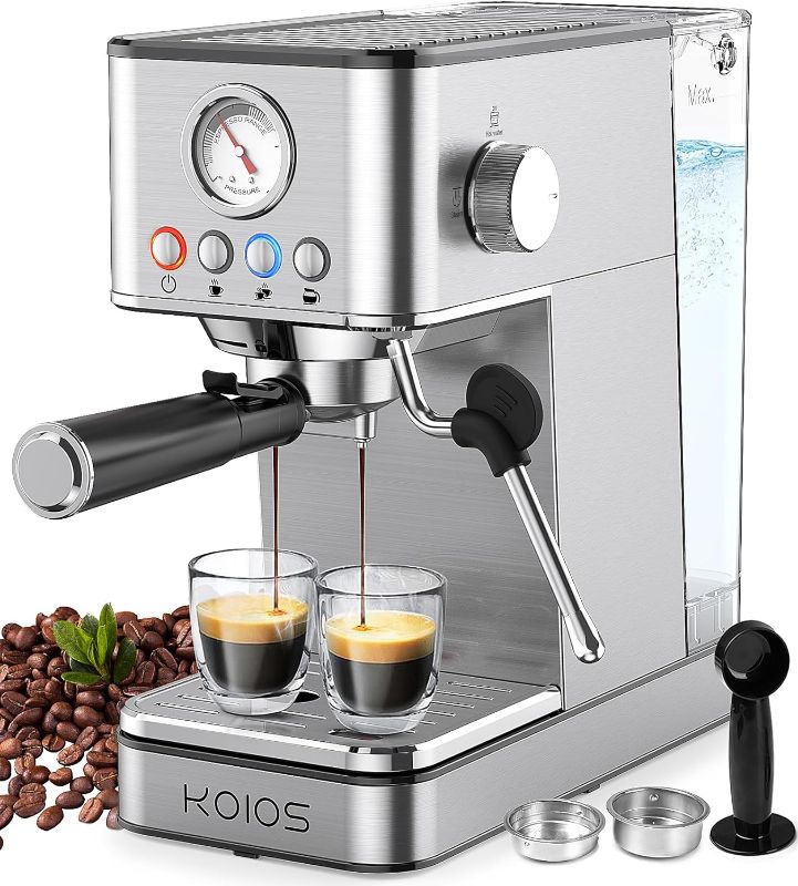 Photo 1 of KOIOS Espresso Machines, Upgraded 1200W Espresso Maker with Foaming Steam Wand, 20 Bar Semi-Automatic Steam Espresso Coffee Maker for home, 58oz removable Water Tank, PID Control System
