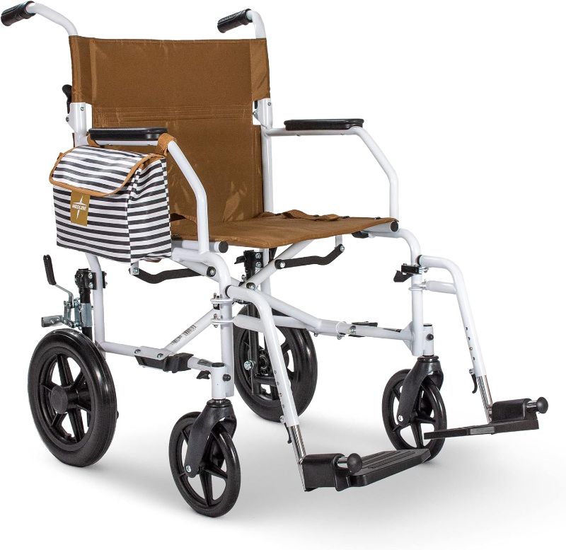 Photo 1 of Medline Foldable Transport Chair w/Microban for Seniors & Post-Surgery Patients (300 lb. Weight Capacity), White
