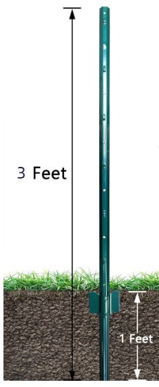 Photo 1 of 3 Feet Sturdy Duty Metal Fence Post, Pack of 1, 3 Feet No Dig Garden U Post for Wire Fencing Steel Post for Yard, Outdoor Wire