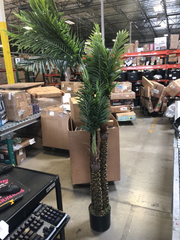 Photo 2 of 8ft Artificial Phoenix Palm Tree 3 Trunks UV Resistant Fake Palm Plants Outdoor Indoor Large Faux Coconut Silk Palm Plants Tropical Fake Tree for Outside Porch Patio Garden Home Office Decor (96inch) 8ft 96 Inch-palm Tree