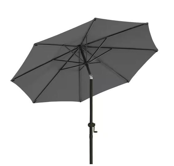 Photo 1 of 10 ft. Aluminum Market Umbrella Outdoor Patio Umbrella with Push Button Tilt Crank Garden, Lawn, Pool in Dark Grey
