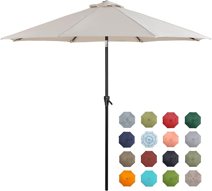 Photo 1 of Tempera 9' Outdoor Market Patio Table Umbrella with Push Button Tilt and Crank,Large Sun Umbrella with Sturdy Pole&Fade Resistant Canopy, Easy to set Beige