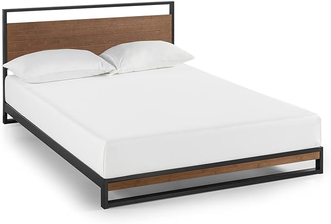 Photo 1 of ZINUS Suzanne 37 Inch Bamboo and Metal Platform Bed Frame / Solid Steel Construction / No Box Spring Needed / Wood Slat Support / Easy Assembly, Chestnut Brown, full