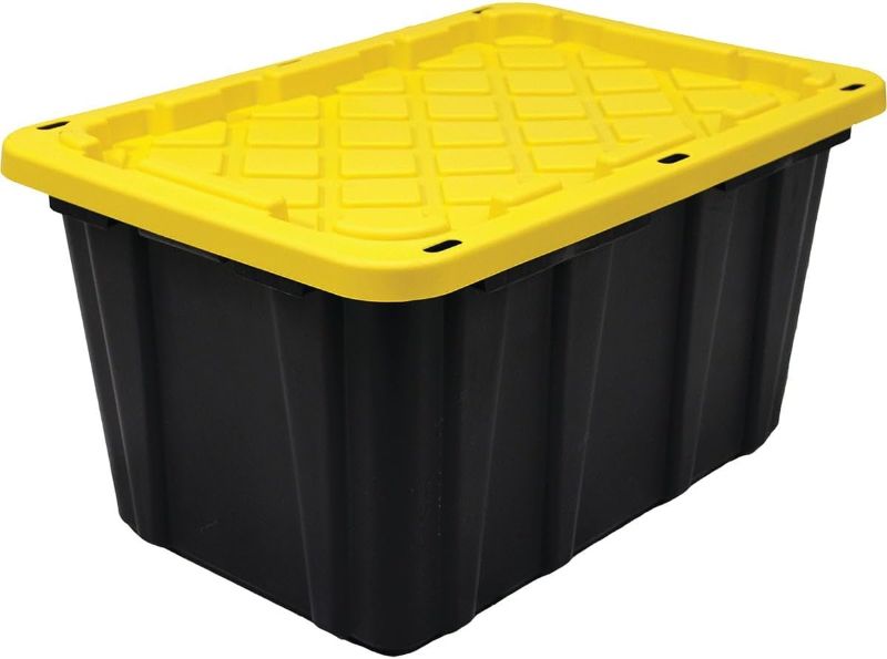 Photo 1 of HDX 27 gal. Strong Box Plastic Storage Tote in Black and Yellow
