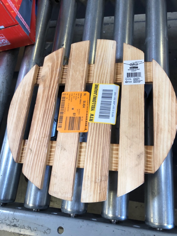 Photo 2 of 12 in. Round Wooden Plant Caddy