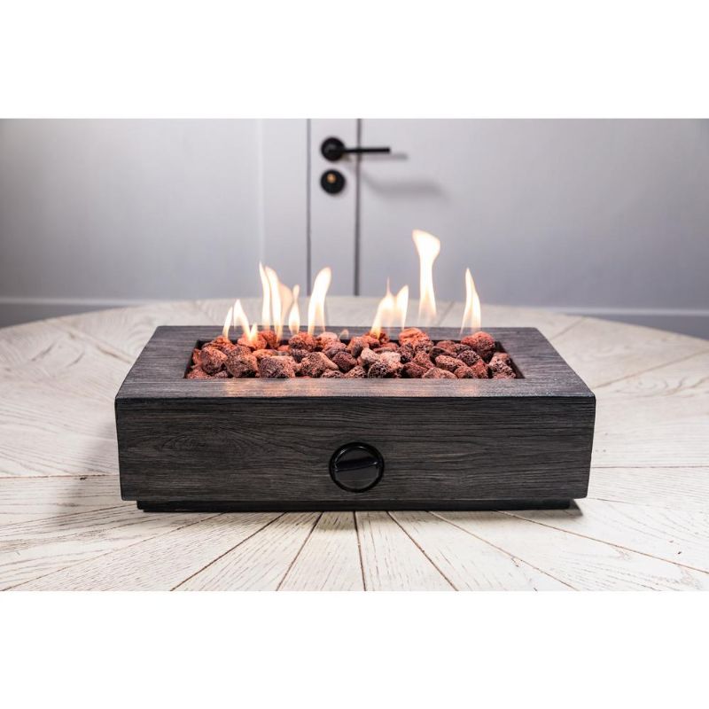 Photo 1 of Hampton Bay 17.1 in. X 6.6 in. Rectangular Cement Gas Fire Pit Faux Wood Tabletop, Dark Grey
