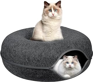 Photo 1 of Cat Tunnel Bed, Cat Tunnel, Jia Xi Indoor Cat Hideout, Donut Cat Bed, Universal for All Seasons Cat Condo and Cat Cave (20 in * 20 in * 8 in) Dark Grey https://a.co/d/eDLgg4C