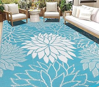 Photo 1 of HEBE Outdoor Rug for Patios 9'x12' Clearance Waterproof Patio Mat Reversible RV Camping Rug Carpet Plastic Straw Rug Outside Floral Area Rug Doormat for Patios,Porch,RV,Balcony,Beach https://a.co/d/3LU5hP4