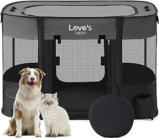 Photo 1 of Love's cabin Pet Puppy Dog Playpen, Large Dog Tent Crates Cage Indoor/Outdoor, Portable Playpen for Dog and Cat, Foldable Pop Up Dog Kennel Playpen with Carring Case, Removable Zipper Top, Grey Grey L(L*W*H):45*45*23inch