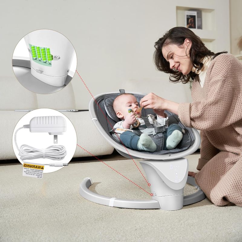 Photo 1 of Baby Swing for Infants, Electric Swing for Newborn with 5 Swing Speed, Portable Baby Swing with 10 Lullabies, 0-6 Months Suitable

