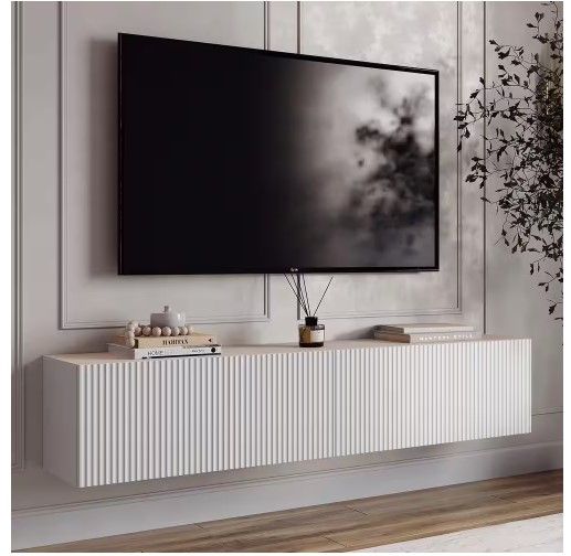 Photo 1 of Camelia White 59 in. Floating TV Stand Fits TV's up to 65 in. with Wall Mount Feature
