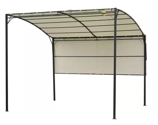 Photo 1 of 8 ft. x 10 ft. Beige Patio Metal Gazebo with Extendable Side Awning
