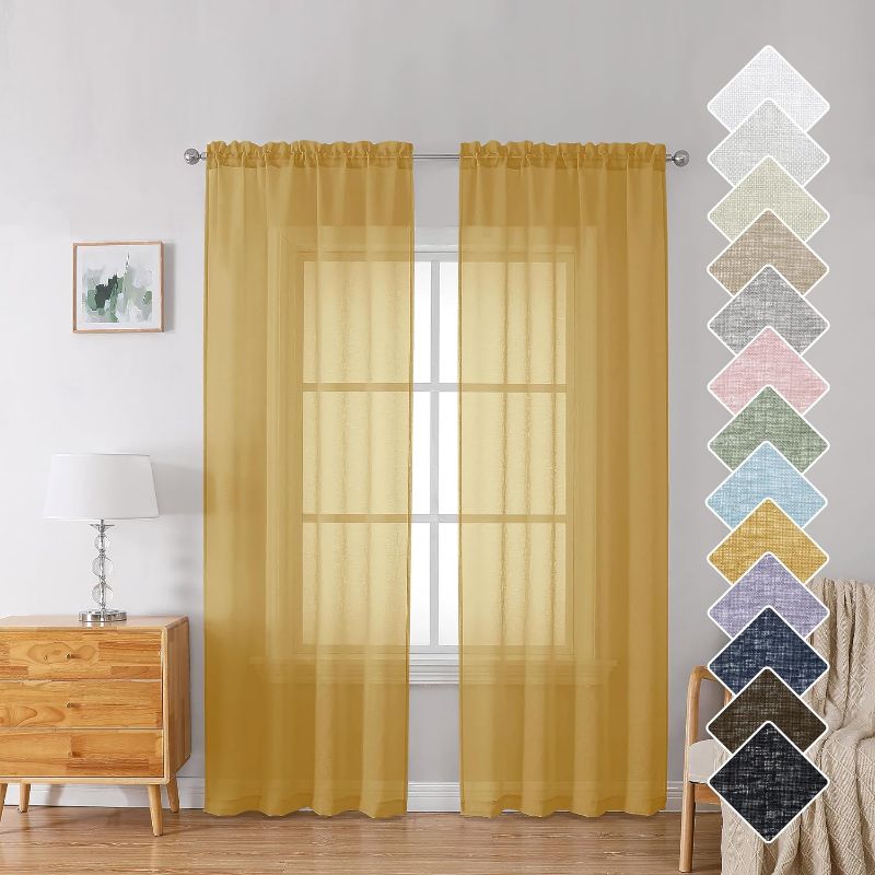 Photo 1 of Doris Gold Semi Sheer Curtain 84 Inches Long for Bedroom 2 Panels, Balance Light and Lightweight Window Treaments, Elegant Curtains for Living Room with Dual Rod Pocket, 40 W x 84 L Inch
