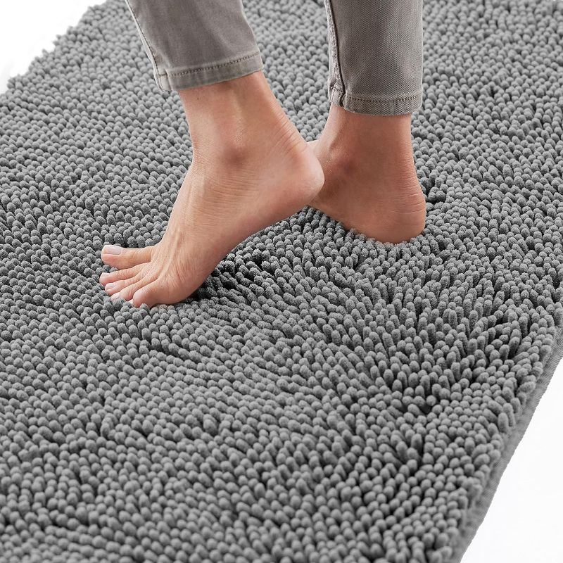 Photo 1 of Gorilla Grip Bath Rug 36x24, Thick Soft Absorbent Chenille, Rubber Backing Quick Dry Microfiber Mats, Machine Washable Rugs for Shower Floor, Bathroom Runner Bathmat Accessories Decor, Grey 36" x 24" Grey